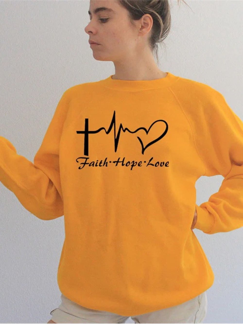 Faith, Hope And Love! Womens Yellow Sweatshirt Sz 2XL